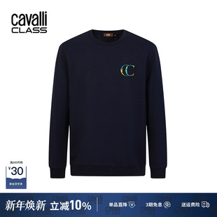 Cavalli 上衣 Class卡沃利双C刺绣棉质休闲卫衣男春秋圆领套头长袖