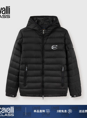 Cavalli Class卡沃利2025秋冬款拉链简约连帽字母印花羽绒服男士