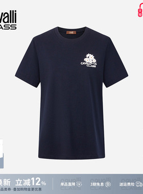 Cavalli Class卡沃利夏季新款刺绣小花短袖T恤女纯棉百搭圆领上衣