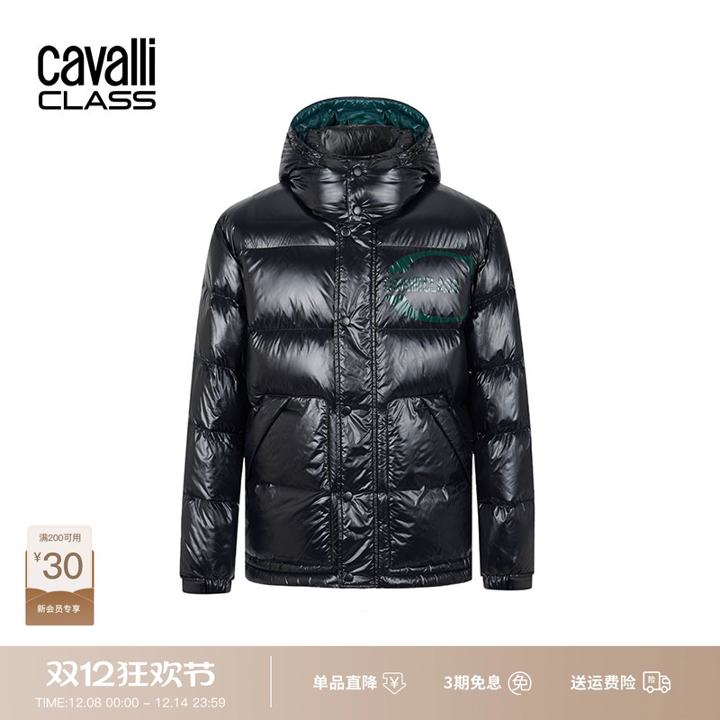 CavalliClass亮面加厚连帽羽绒服