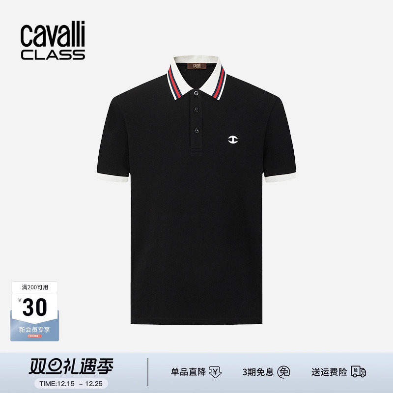 卡沃利夏季翻领POLO衫短袖小绣标