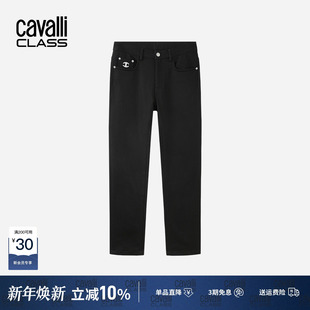Class卡沃利秋季 休闲裤 压花绣花黑色男士 磨毛厚款 五袋款 Cavalli
