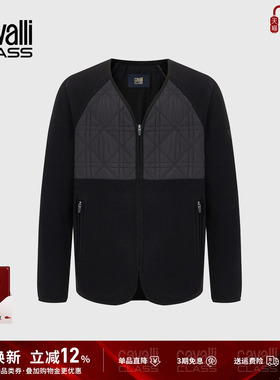 Cavalli Class卡沃利男装秋冬新款肩章绣休闲黑色V领夹克衫外套