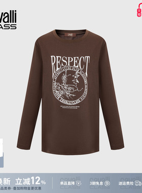 Cavalli Class卡沃利女士圆领长袖印花纯棉T恤2026春简约套头上衣