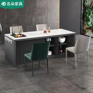 轻奢现代简约岩板岛台餐桌一体厨房家用小户型带水槽电磁炉5E19