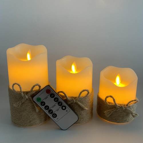 厂家直供乡村麻绳遥控LED电子蜡烛灯仿真摇摆家居求婚婚庆装饰