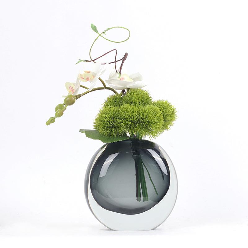 现代仿真绿色蝴蝶兰仿真绿植客厅桌面玻璃花器极简样板房装饰摆件