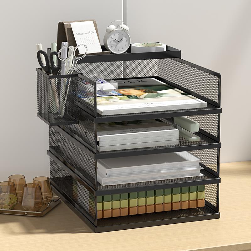 A3A4桌面文件架金属文件框收纳架铁质多层文件夹架收纳盒书架办公