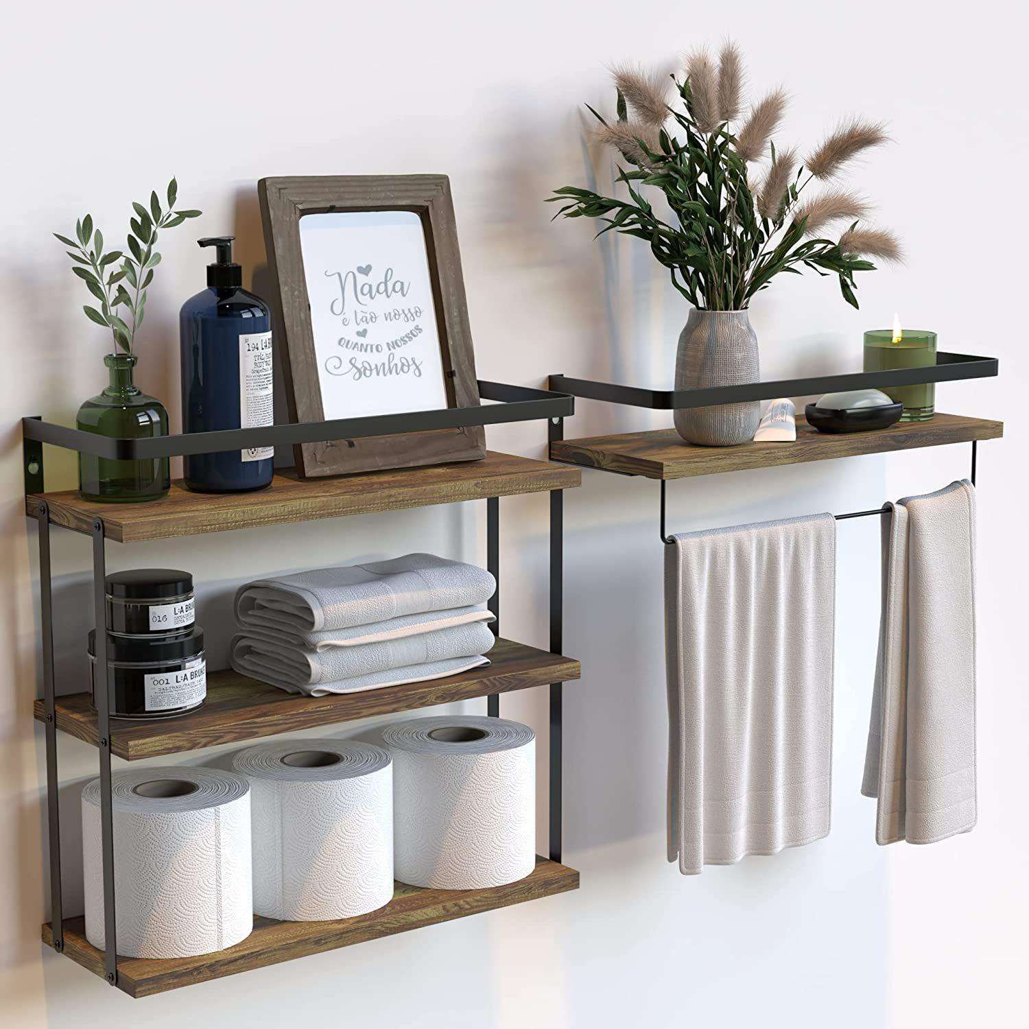 铁木结构壁挂式木质多层置物架 浴室毛巾架卧室收纳架厨房调料架