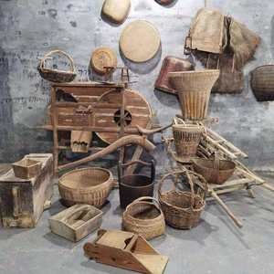 手摇老物件风车老旧木犁复古手工道具怀旧农村农具老式文化摆件