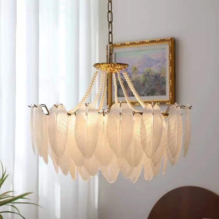 现代法式羽毛玻璃吊灯简约轻奢美式卧室客厅书房餐厅样板间吊灯饰