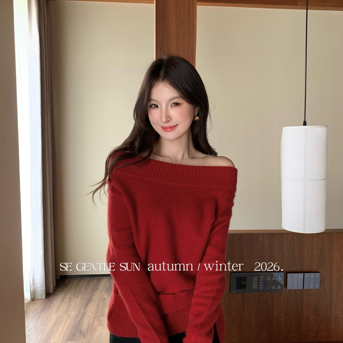 SE GENTLE SUN-羊毛造型罗纹领系带调节腰带小衫）25798