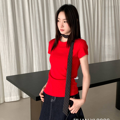 元熙-新亚麻透气弹力棉正肩显瘦上衣短袖T恤(领标位置随机)267108