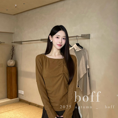 boff秋上新温柔软糯舒适褶皱设计感蝙蝠袖百搭上衣小衫