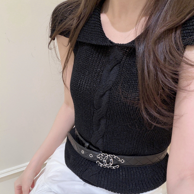 SANTA GROVE-纸莱赛尔法式翻领显瘦精致针织衫(不配腰带)SG26035