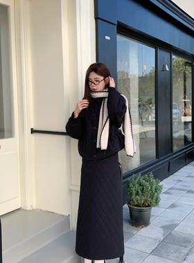 FEIMAO（YIMAO）-古几何风菱形格百搭半身裙高腰显瘦加棉直筒半身