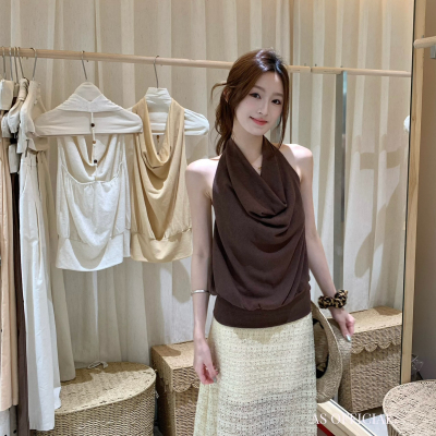 AS OFFICIAL-心机背影sha·纯欲荡领露背挂脖小衫（含35棉料）285