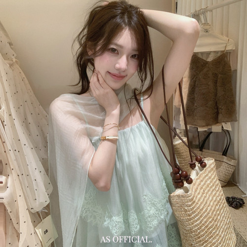 AS OFFICIAL-ion缪斯雾纱不规则雪纺蕾丝边背心(配纱纱飘带)28035