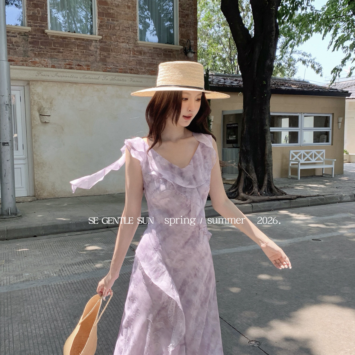 SE GENTLE SUN-标大美女磁场法式浪漫碎花收腰荷叶边连衣裙88587