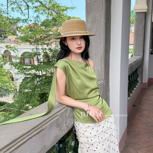 DIGM-26夏上新法式复古港风别致飘带露肩设计显瘦小衫DB20263