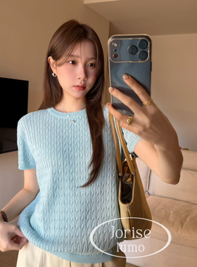 DIGM-oriselumo韩系时尚简约百搭纯色圆领短袖针织毛衣(含10羊毛)