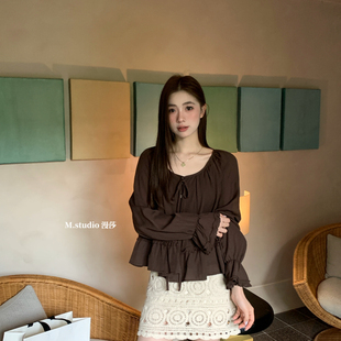 MSTUDIO漫莎-秋上新秋季上新法式设计感木耳边小衫c7388