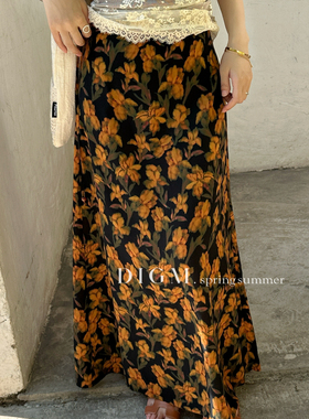DIGM-春上新法式度假风复古印花高腰显瘦半身裙DB60782