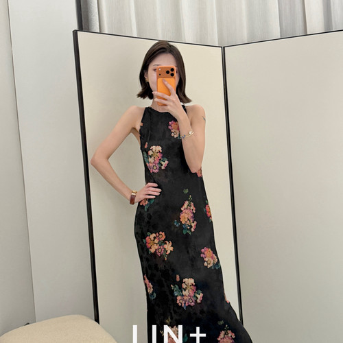 LIN+  -新～复古度假气质低调繁花渲染人丝香云纱连衣裙SS822-319