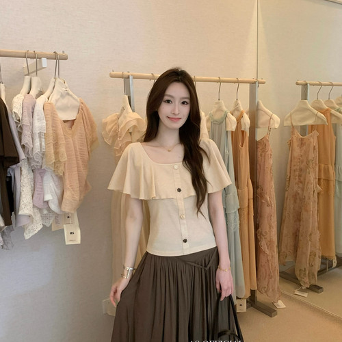 AS OFFICIAL-人审美偏爱多穿法方领荷叶边披肩假两件小衫28501