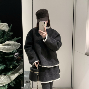 花边半身裙千金感百搭显瘦套装 拿铁 甜美氛围感花边后背拉链卫衣