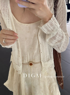 DIGM-韩系时尚简约百搭通勤蕾丝花边拼接设计显瘦针织开衫DB19611