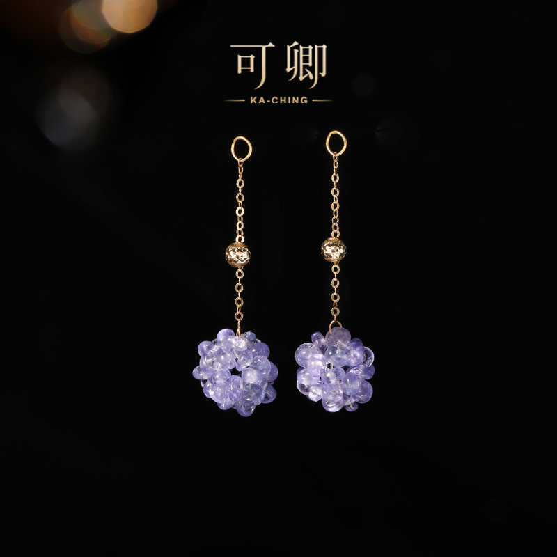 【天猫年货节】可卿珠宝 云紫 坦桑石耳饰18k金绣球花耳线彩宝,珠宝/钻石/翡翠,耳饰,淘宝优惠券,粉丝福利购,淘宝优惠卷