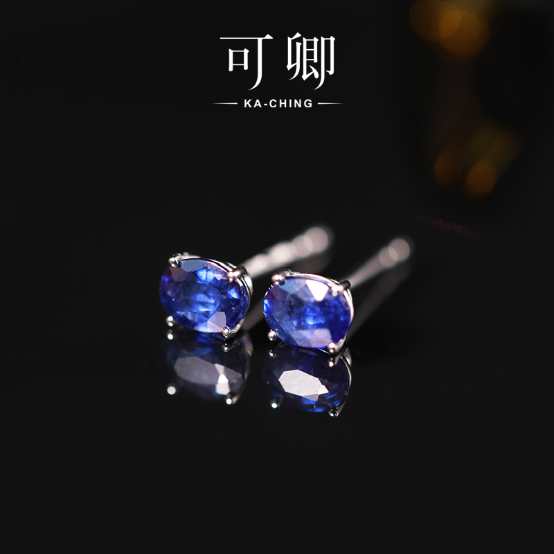 可卿珠宝蓝宝石铂金耳钉日常百搭