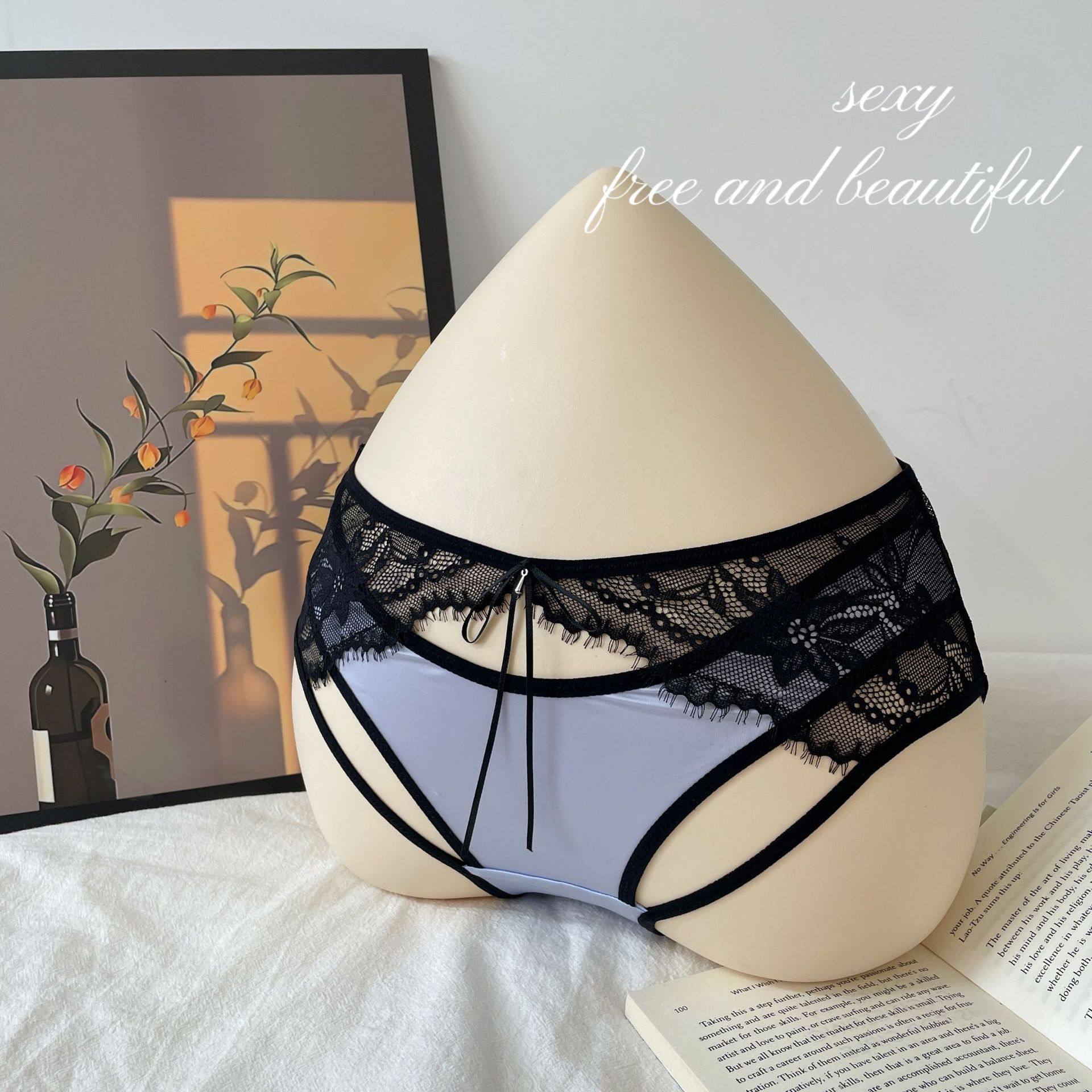 E1-F239蕾丝眼睫毛蝴蝶结网纱缎面舒适透气包臀性感纯欲女三角裤,女士内衣/男士内衣/家居服,女三角裤,淘宝优惠券,粉丝福利购,淘宝优惠卷