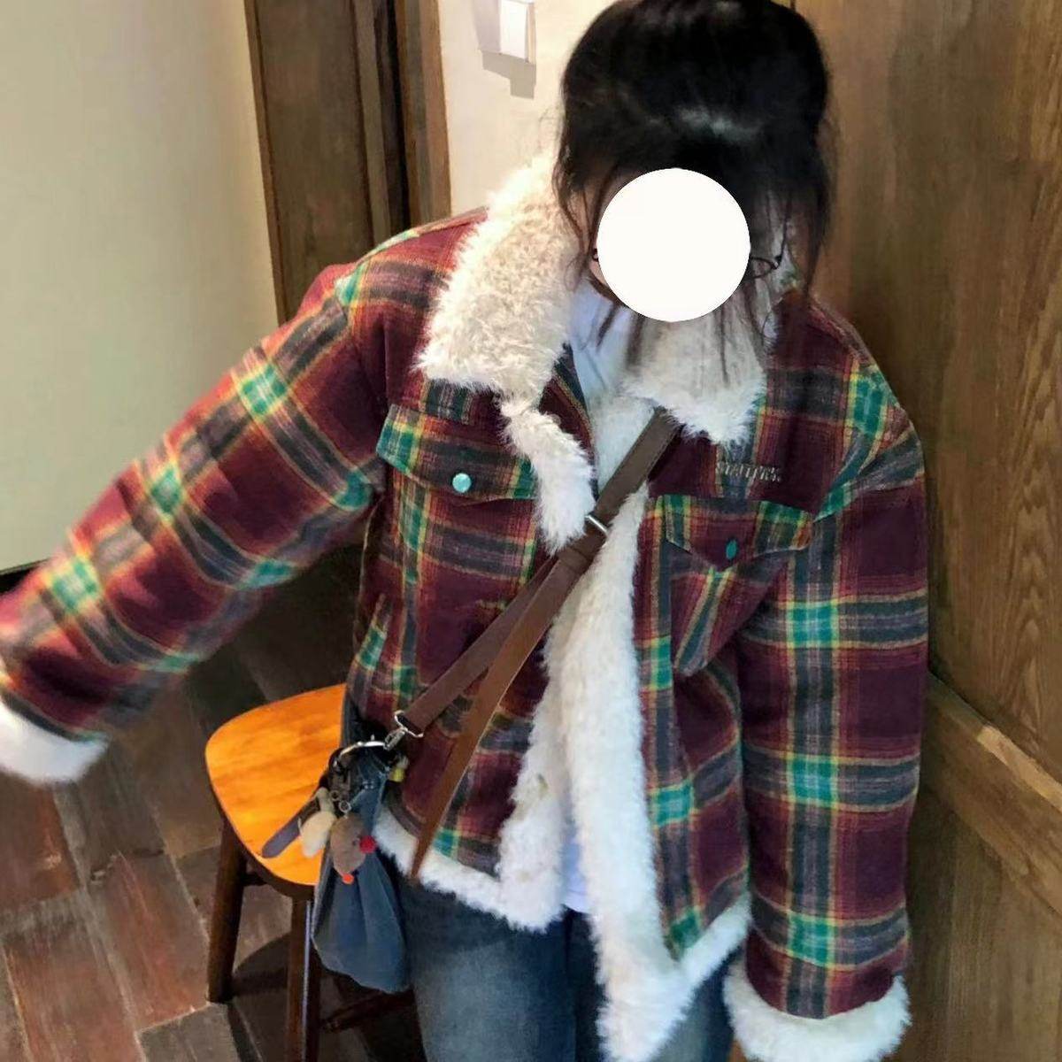 网红美式复古格子拼接羊羔毛棉服女冬季甜酷棉袄外套潮,女装/女士精品,短外套,淘宝优惠券,粉丝福利购,淘宝优惠卷