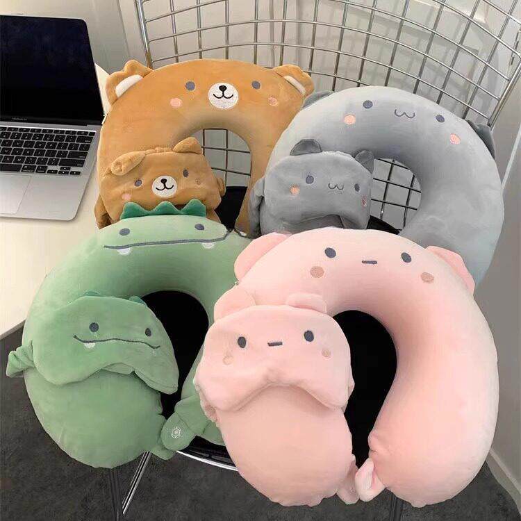 可爱卡通u型枕学生宿舍睡觉办公室午睡枕头带眼罩套装助眠护颈枕