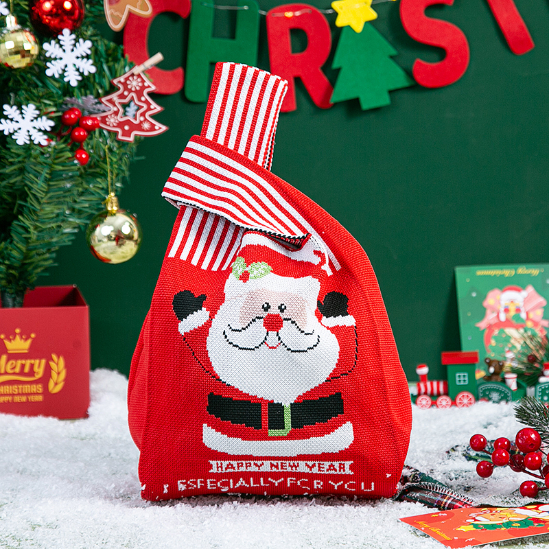 圣诞节日新款针织包礼物袋跨境针织糖果袋针织包女士手提包手拎包