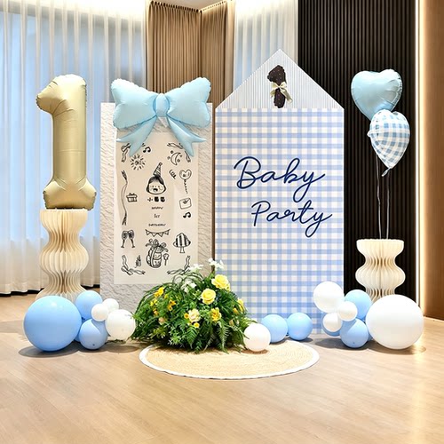韩系摇摇乐宝宝百天生日周岁布置