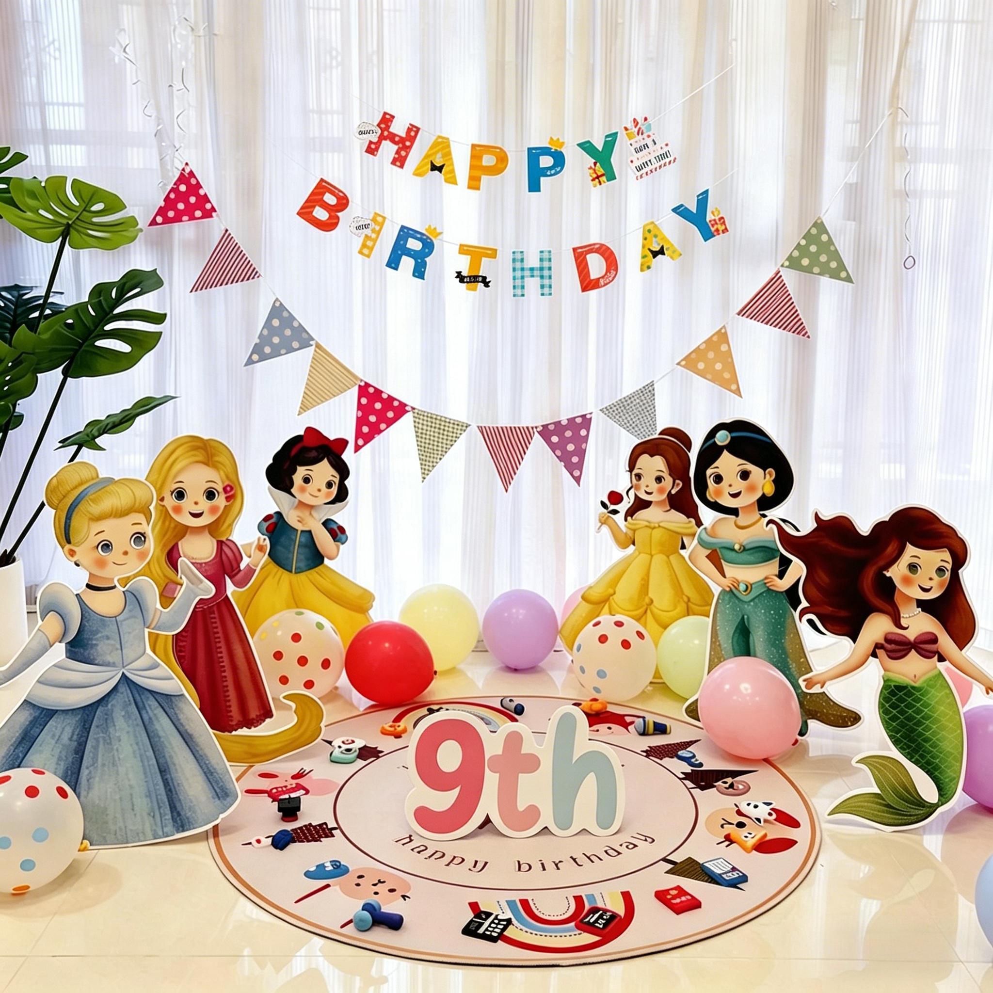 生日氛围感道具9周岁拍照仪式快乐kt板小女孩场景布置装饰背景墙