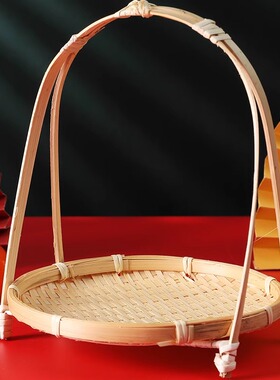 满月布置仪式用品竹编小提篮百天圆形茶小竹编篮装饰摆台鸡蛋贴纸