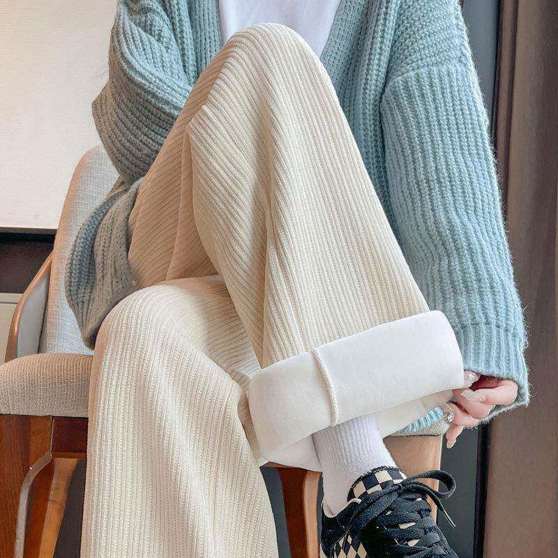 灯芯绒裤子女2025新款秋冬季直筒休闲小个子加绒窄版雪尼尔阔腿裤