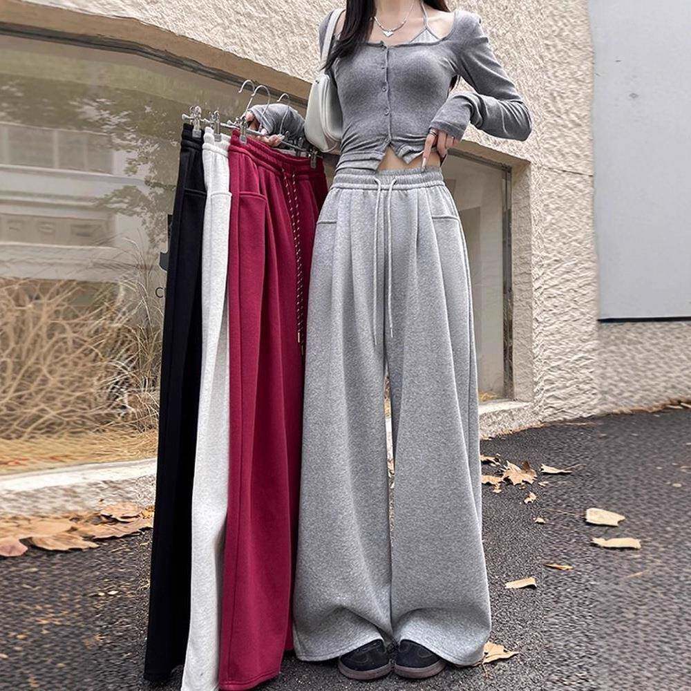 灰色运动裤女春秋季2025新款秋冬加绒直筒卫裤小个子休闲阔腿裤子