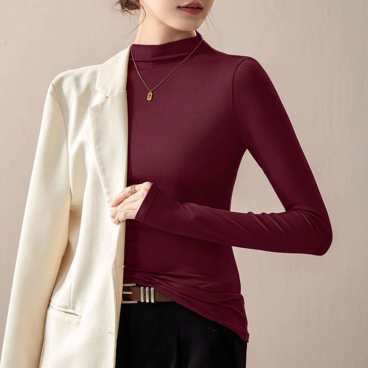莫代尔半高领打底衫女内搭可外穿春秋2026新款高级感黑色洋气上衣