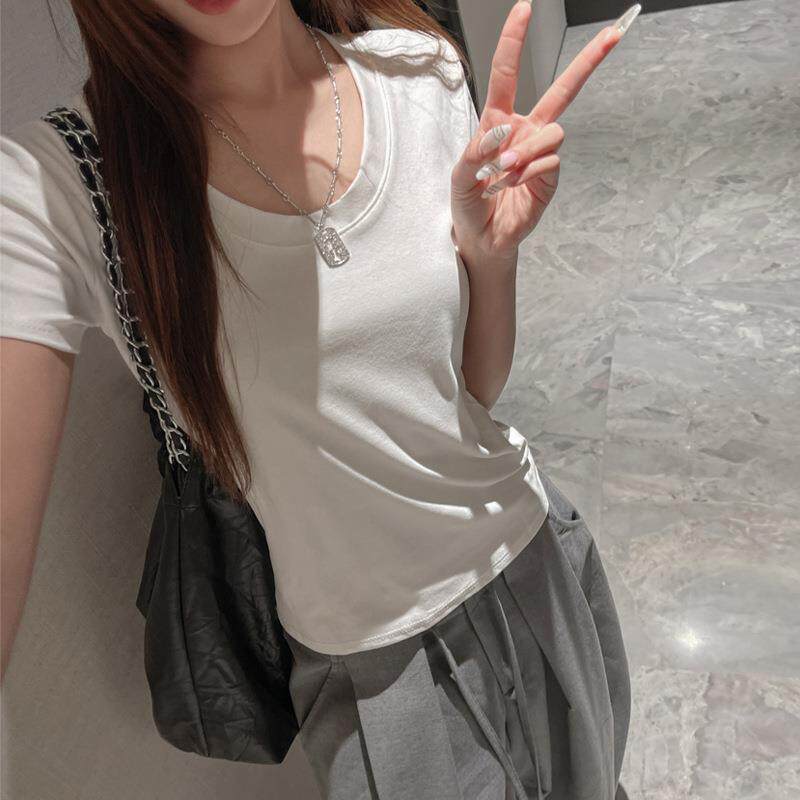基础款纯棉圆领打底内搭正肩短袖t恤女式夏季高级感宽松百搭上衣