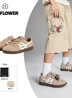 We flower奶芋灰德训鞋男女同款户外百搭小众经典复古运动休闲鞋