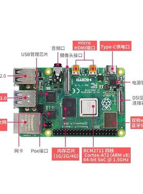 4代 3代B型 Raspberry Pi Model 3B+ 板载 3B/3B+/4B