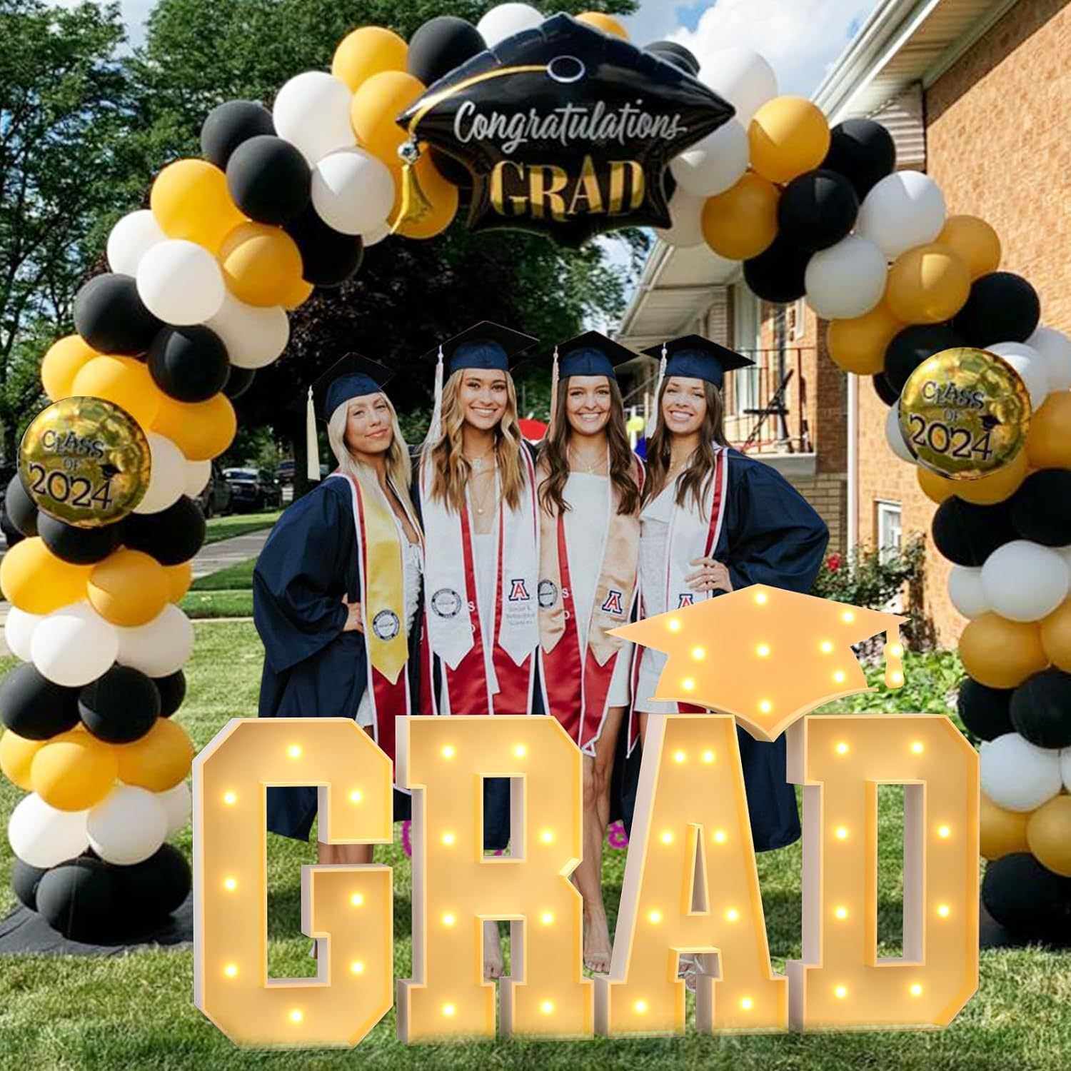 卡扣款发光kt板数字立体马赛克气球框架LED字母灯立体GRAD毕业帽