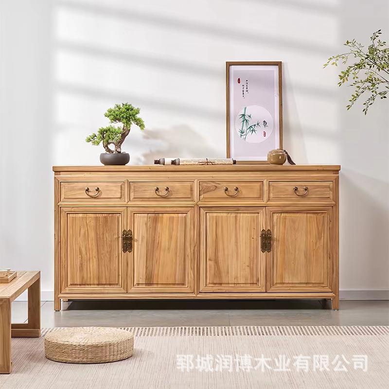 新中式餐边柜老榆木橱柜茶水柜餐柜客厅实木复古做旧风收纳储物柜