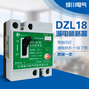 32A20A2P漏电断路器触电保护空气开关灯 220V家用漏电保护器DZL18