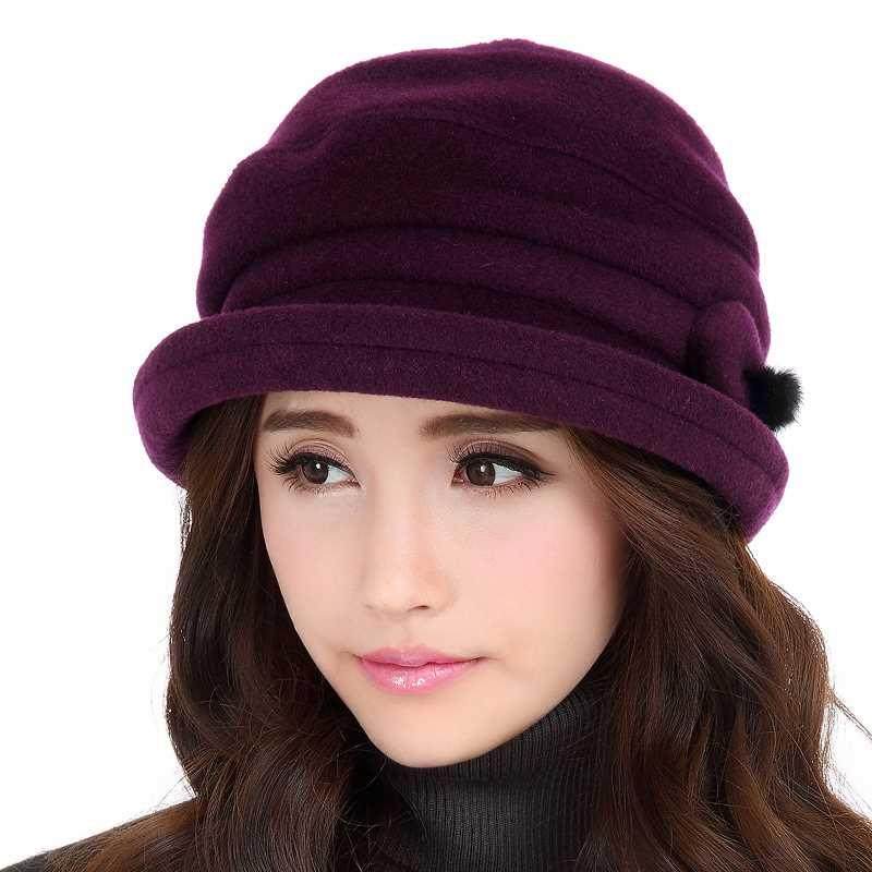 依鸽羊毛呢卷边小礼帽子女士保暖绒秋冬天贝雷英伦时尚冬季帽690